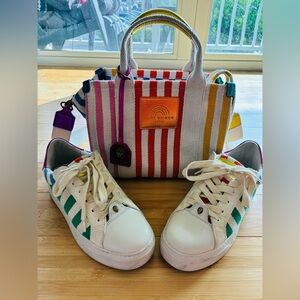 Kurt Geiger Multicolor Canvas Striped Bag and Sneakers Size 36.5